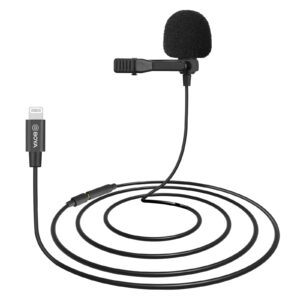 boya by-m2 lavalier microphone for iphone(19.6ft),iphone microphone for video recording mfi-certified with clip & winfoam (48khz/24 bit) for lightning devices