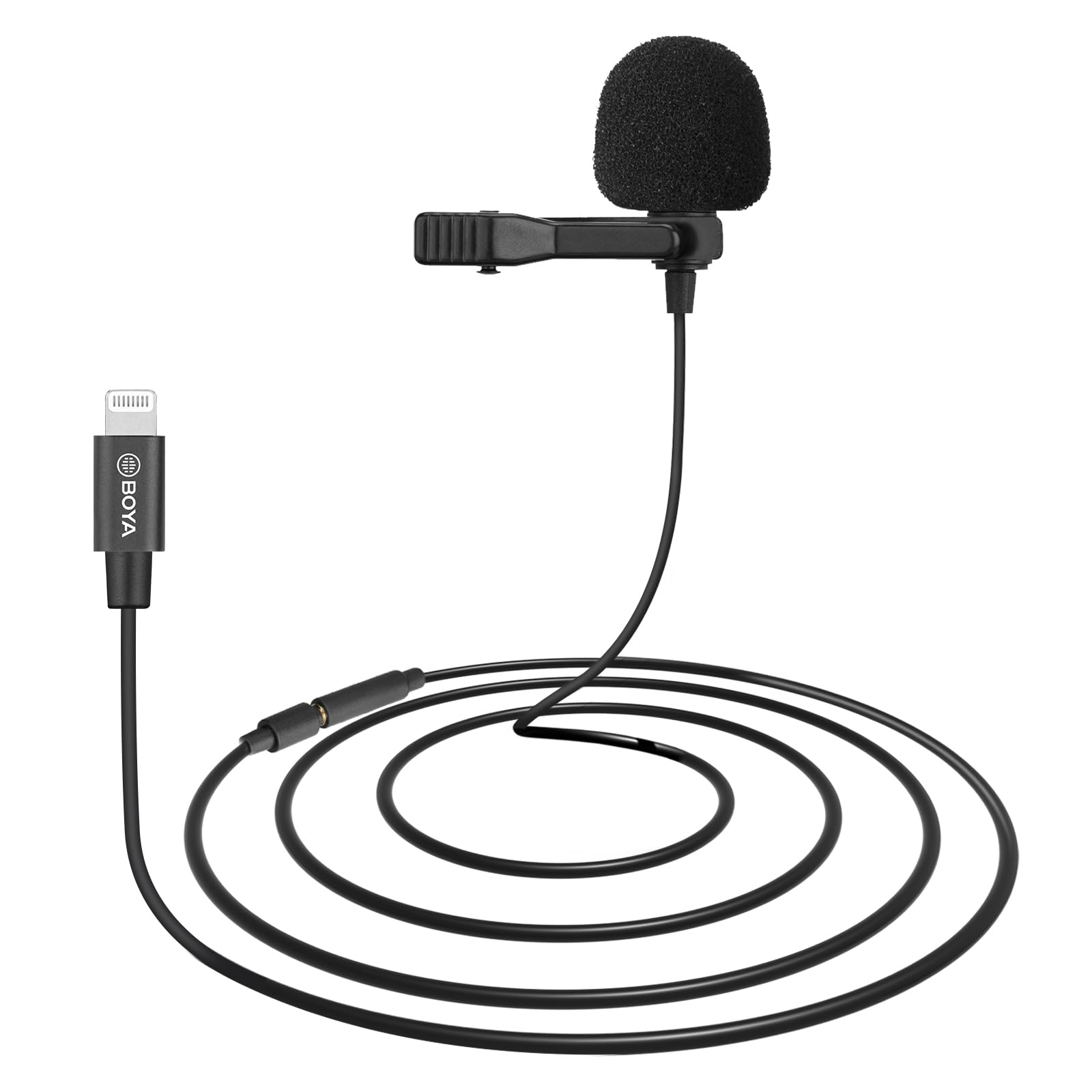 BOYA by-M2 Lavalier Microphone for iPhone(19.6ft),iPhone Microphone for Video Recording MFi-Certified with Clip & Winfoam (48KHz/24 Bit) for Lightning Devices