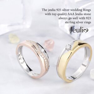 Jeulia Sterling Silver Couple Band for His and Her Two Tone Round Cut Matching Anniversary Wedding Diamond rings Engraving Jewelry Set Valentine Day with Gift Box (Couple rings, Customized)