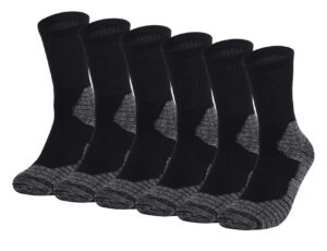 fitliva work socks for men 9-12 breathable heel protection cushion cotton crew terry socks 6 pairs black