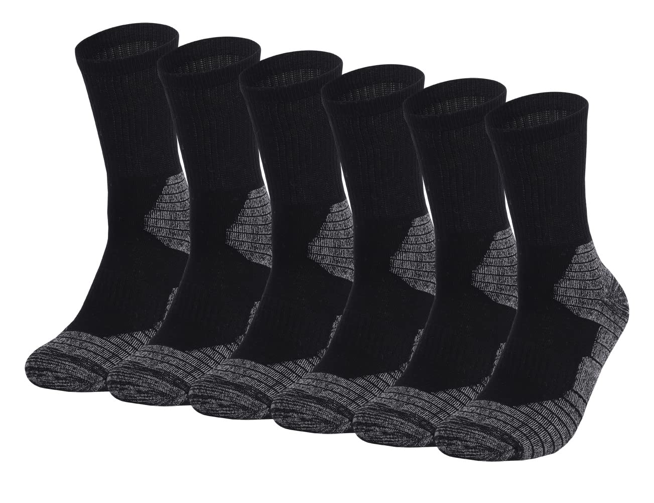 Fitliva Work Socks for Men 9-12 Breathable Heel Protection Cushion Cotton Crew Terry Socks 6 Pairs Black