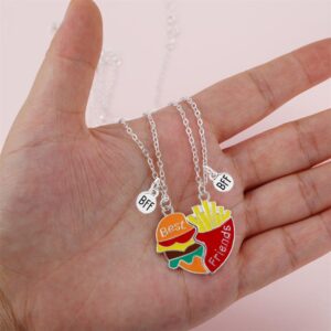 Hewill Matching Best Friends Necklace Cute Love Heart Hamburger Fries Friendship Necklace for Women Men BFF Necklace for 2 Set