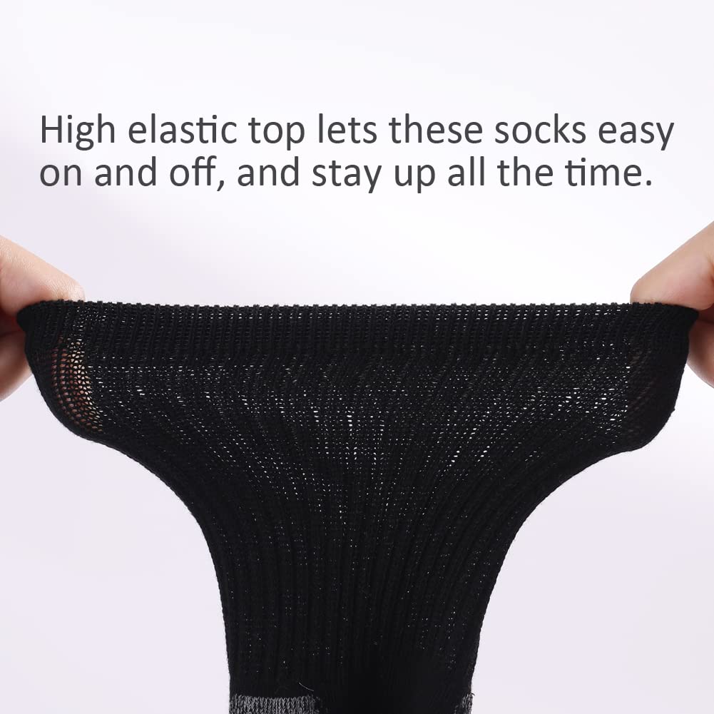 Fitliva Work Socks for Men 9-12 Breathable Heel Protection Cushion Cotton Crew Terry Socks 6 Pairs Black