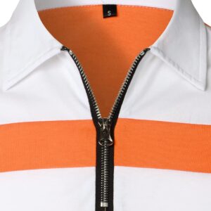 HOOD CREW Men’s Long Sleeve Polo Shirt Casual Slim Fit Shirts Contrast Color Patchwork T Shirts Cotton Tops Orange XXL