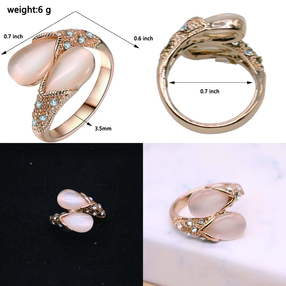 ABJFJE Pear-shaped Cat'eye Stone Cocktail Statement Ring Gold Plated Crystal Rhinestone Stacking Wedding Band Rings Fashion Jewelry Accessories for Women Gift (10)