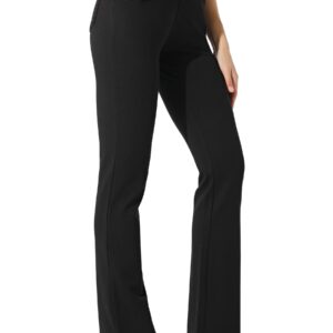 Willit 31" Women's Yoga Dress Pants Bootcut Work Slacks Stretch Office with Belt Loops 4 Pockets Black XL