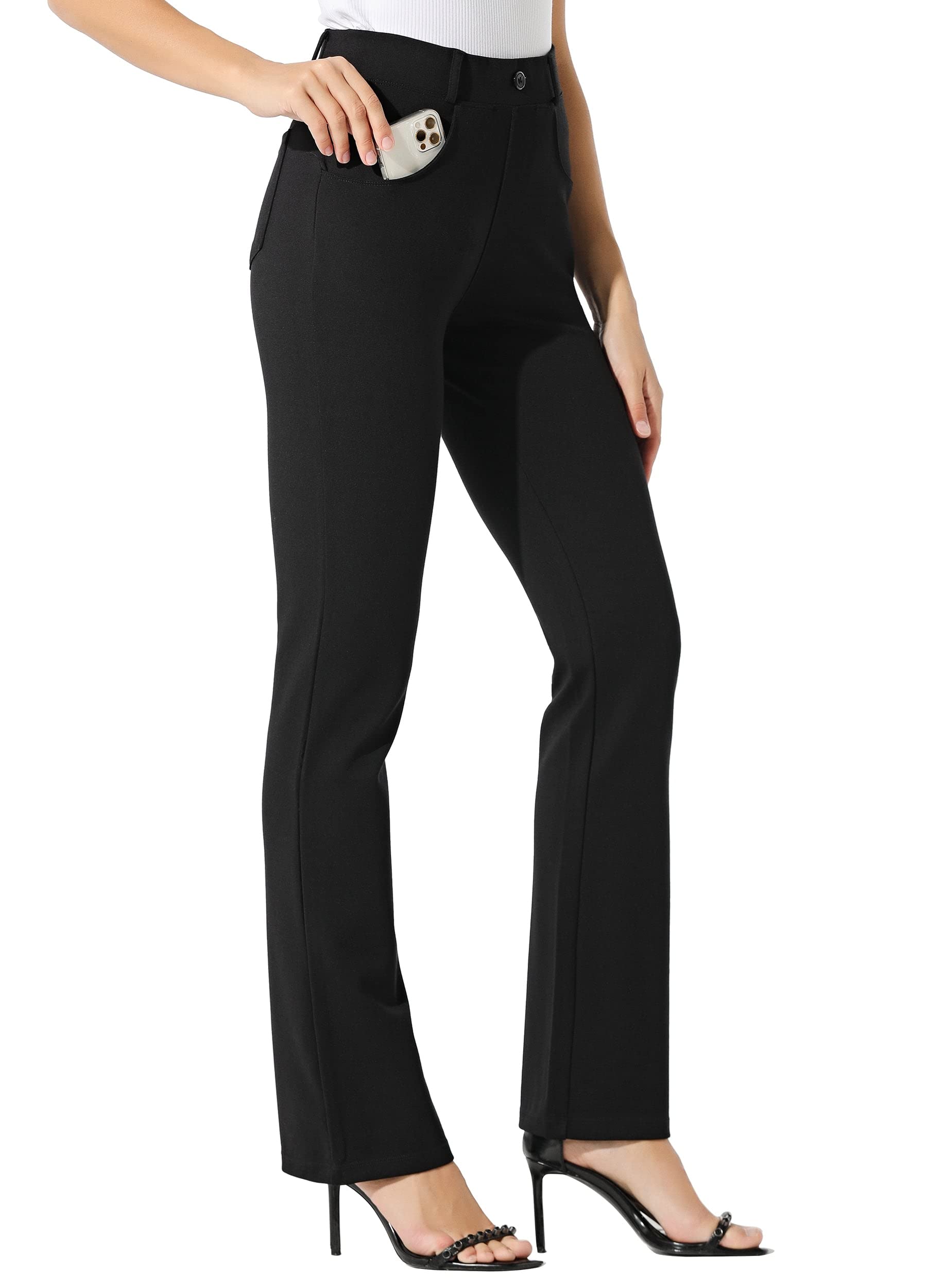 Willit 31" Women's Yoga Dress Pants Bootcut Work Slacks Stretch Office with Belt Loops 4 Pockets Black XL