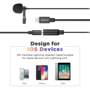 BOYA by-M2 Lavalier Microphone for iPhone(19.6ft),iPhone Microphone for Video Recording MFi-Certified with Clip & Winfoam (48KHz/24 Bit) for Lightning Devices