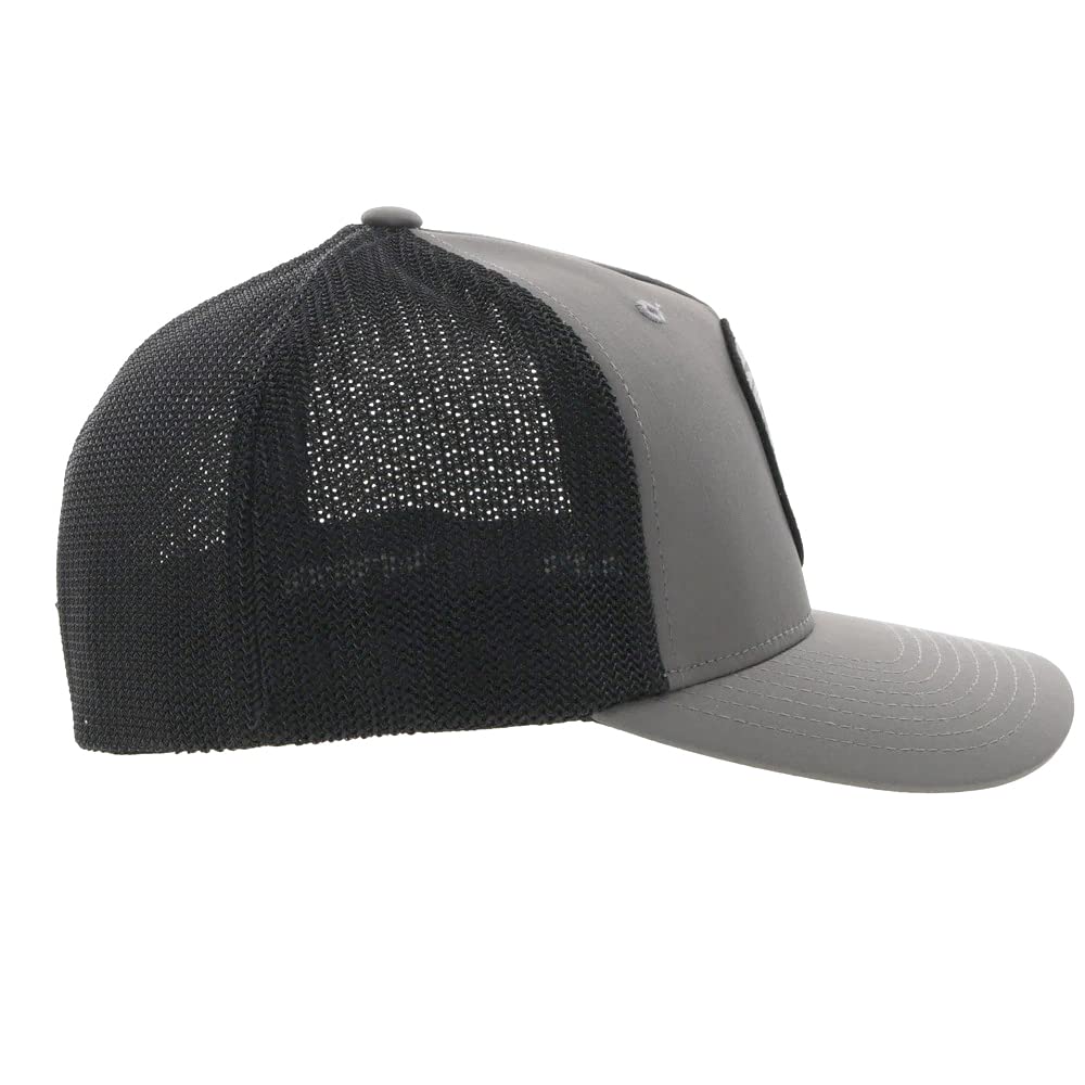 HOOEY Cheyenne Flexfit 5-Panel Western Lifestyle Curved Bill Patch Hat (Small/Medium, Charcoal/Black)