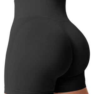 YEOREO Women Seamless Scrunch Workout Shorts High Waisted Intensify Running Gym Yoga Workout Black S