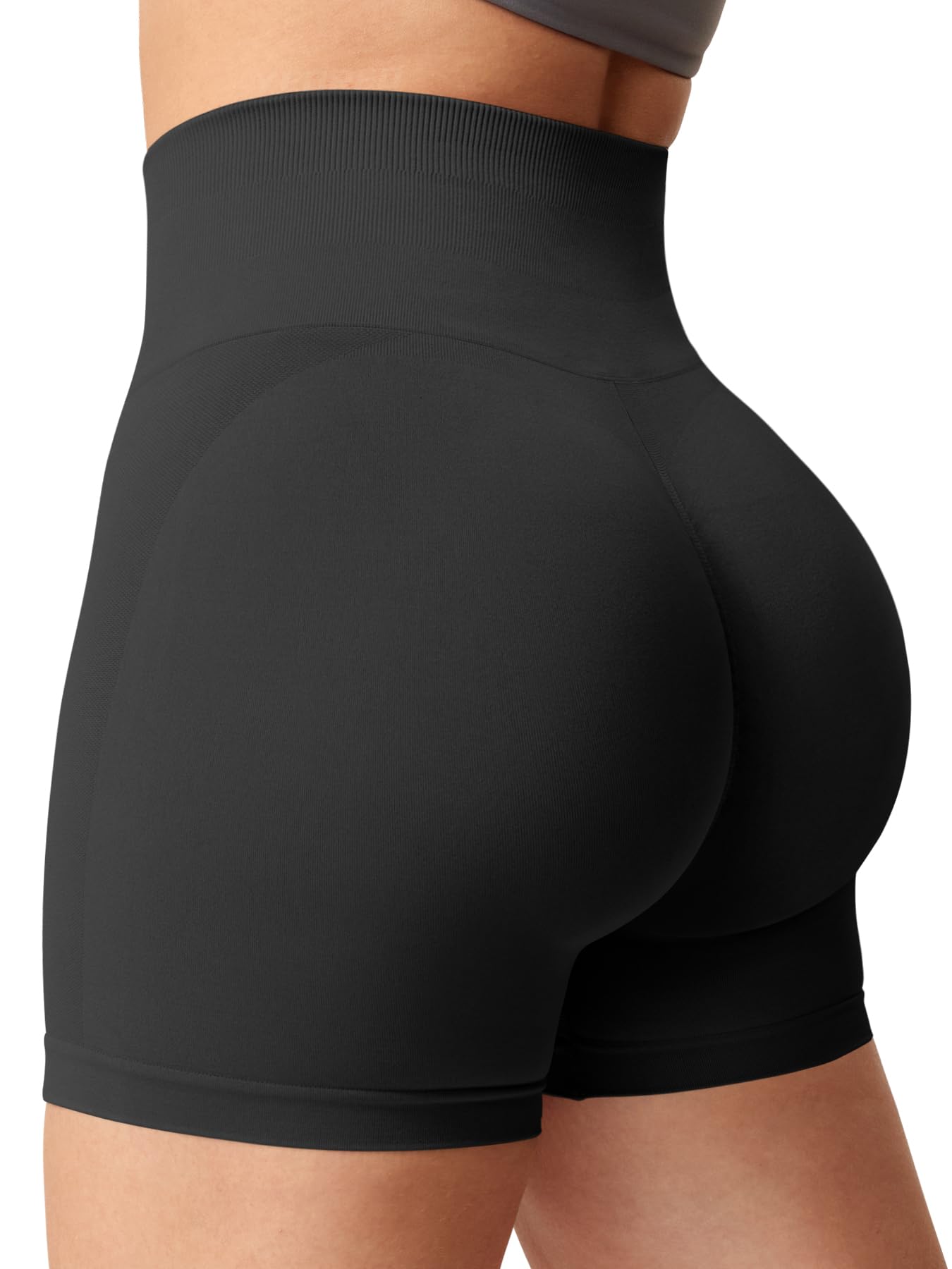 YEOREO Women Seamless Scrunch Workout Shorts High Waisted Intensify Running Gym Yoga Workout Black S