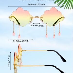 Weewooday 4 Pairs Cloud Sunglasses Raindrop Rimless Cute Sunglasses Funny Heart Flame Shaped Disco Glasses for Women Men (Light Blue, Pink, Gradient Pink, Blue Pink,Bead Style)