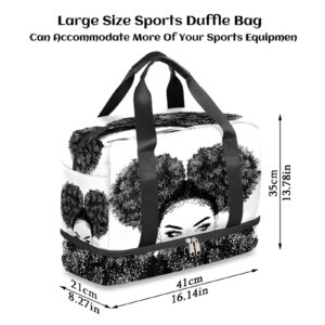 Funky Qiu Sport Gym Bag African American Woman Travel Duffel Bag for Woman Man Lightweight Weekend Overnight Yoga Workout Bag with Shoe Compartment