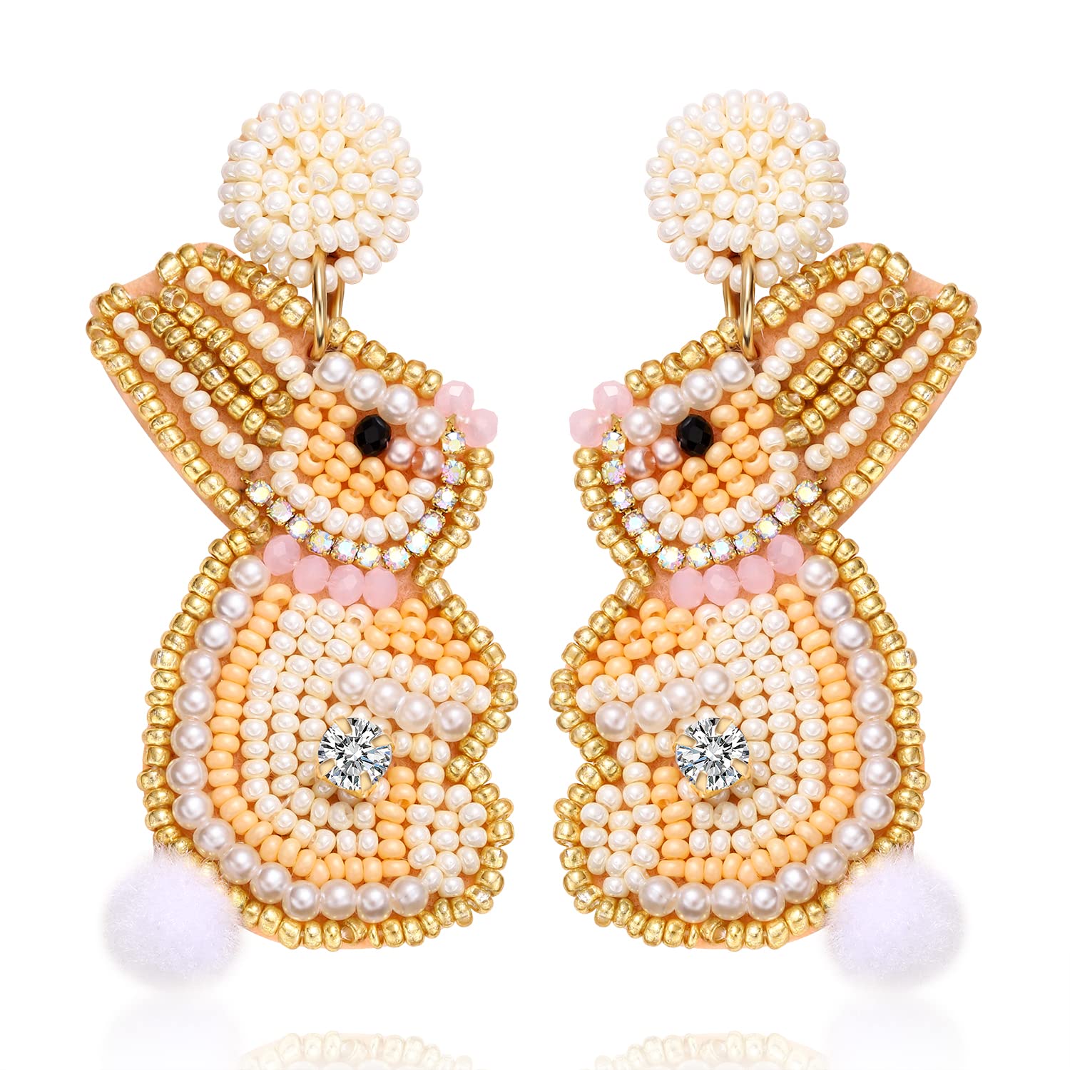 Easter Earrings Beaded Easter Bunny Earring for Women Handmade Cute Rabbit Drop Dangle Earrings Easter Holiday Jewelry Gifts (White Bunny)