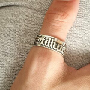 Elefezar Personalized Old English Name Ring 925 Sterling Silver Custom Thick Band Customized Nameplate Ring Silver