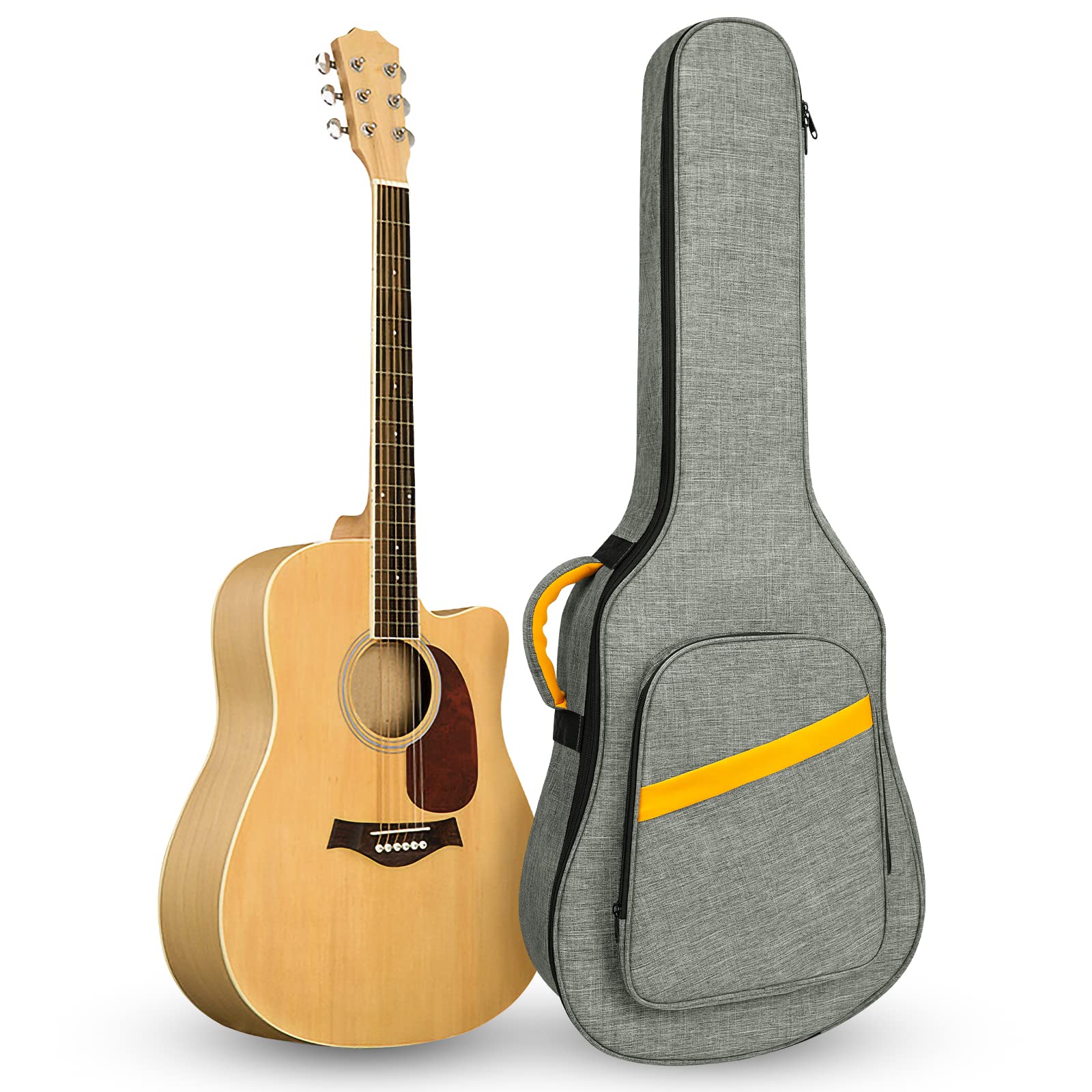 LETSROCK 40 41 Inch Acoustic Guitar Case, Guitar Case with 0.5 Inch Thick Padding&Neck Strap Fit Acoustic Classical Guitars Waterproof Guitar Gig Bag Gray