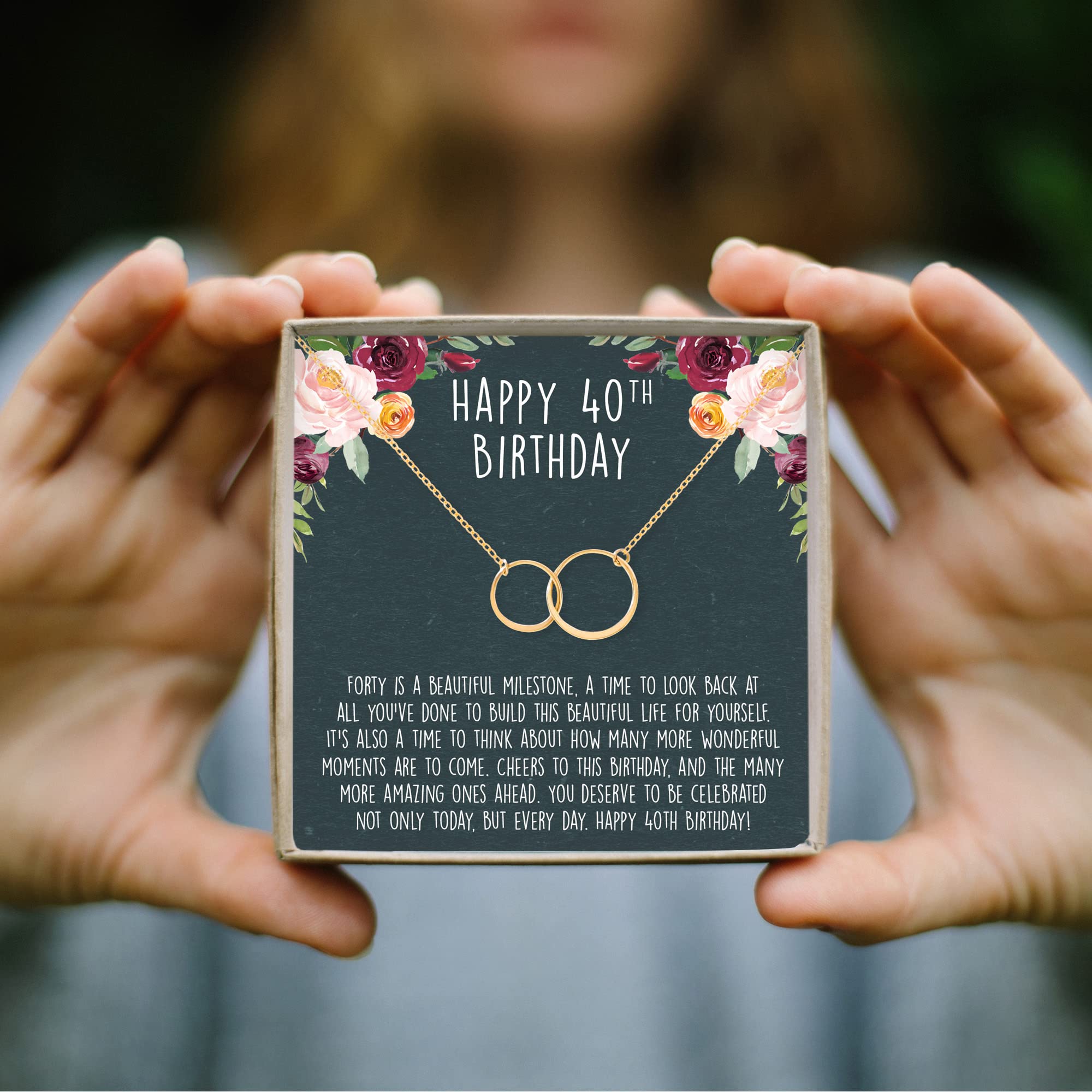 40th Birthday Necklace - Heartfelt Card & Jewelry Gift Set for Women (Infinity Circles, Gold)