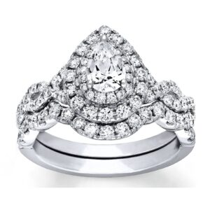 ahtamos bridal set 1-1/2 ct tw pear-shaped moissanite engagement rings for women 925 sterling silver size 6.5