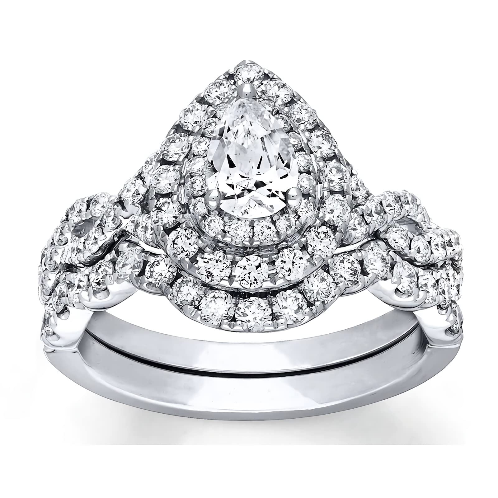 AHTAMOS Bridal Set 1-1/2 ct tw Pear-shaped Moissanite Engagement Rings for Women 925 Sterling Silver Size 6.5