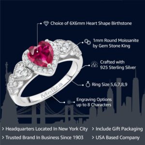 Gem Stone King 925 Sterling Silver Customized and Personalized Heart Shape Gemstone Birthstone and White Moissanite Name Engraved Ring For Women Available In Size 5, 6, 7, 8, 9