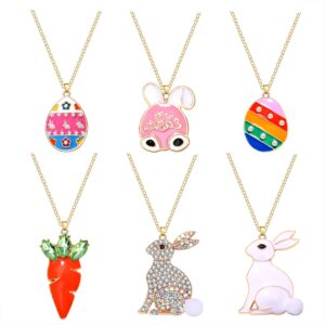 yahpern 6pcs easter necklaces for women enamel egg bunny pendant necklaces rhinestone carrot rabbit long necklace set easter theme jewelry gift (style1 1-6 pcs)