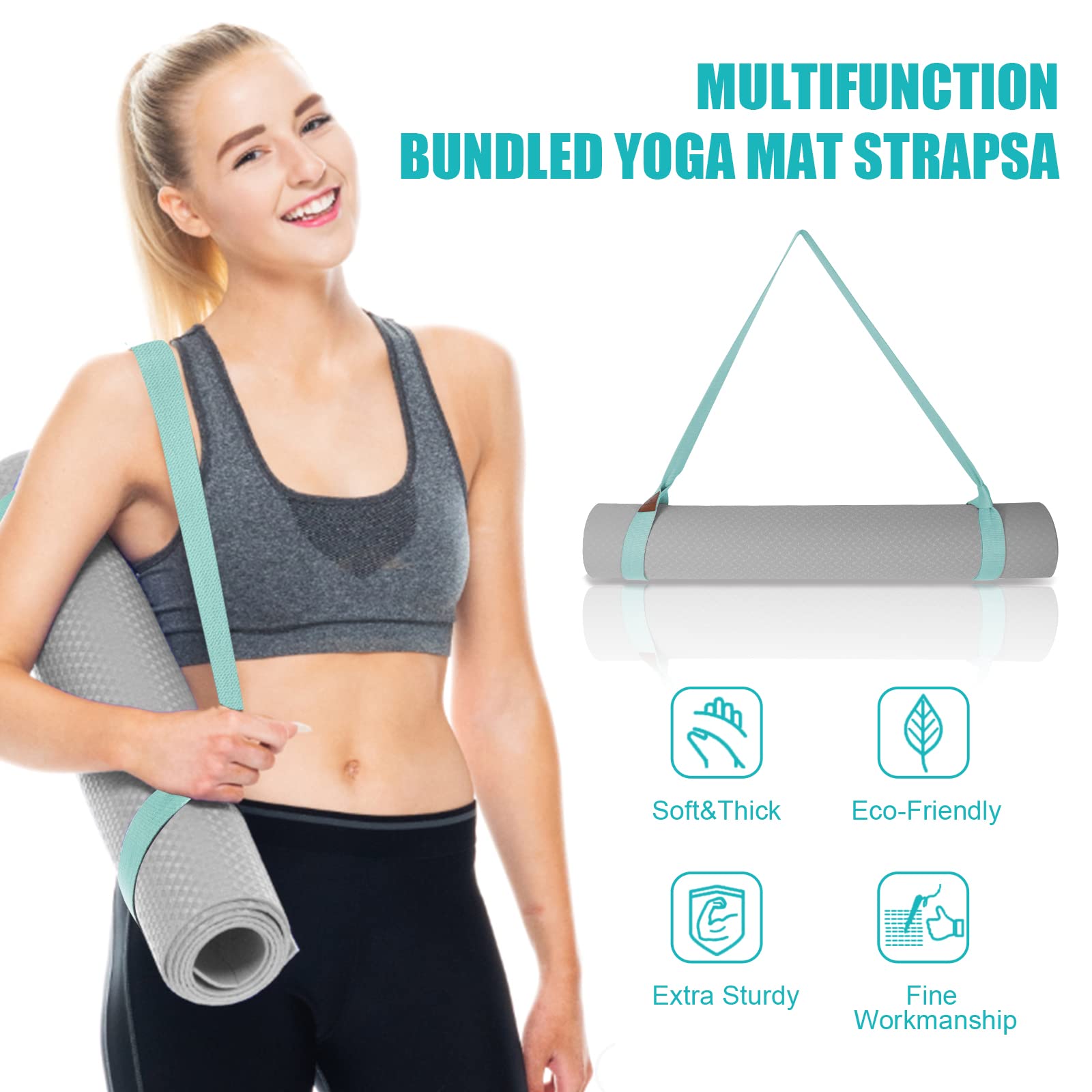 Yoga Mat Strap,Yoga mat holder,the Straps for yoga mat carrier and Exercise Mat (63inch, 01.Mint Green)