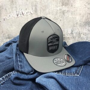 HOOEY Cheyenne Flexfit 5-Panel Western Lifestyle Curved Bill Patch Hat (Small/Medium, Charcoal/Black)