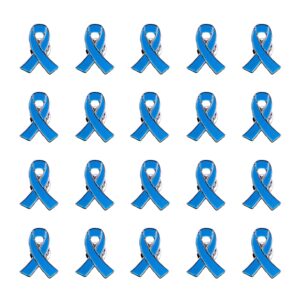 Blue Ribbon Pin 20 Pcs Colon Cancer Prostate Cancer Awareness Pin Blue Brooch Enamel Lapel Pins