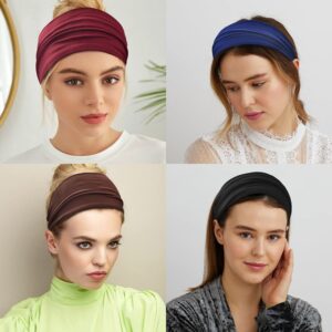 Carede 12 Pack Wide Headbands for Women No slip Stretchy Boho Hair Bands, Soft Elastic Yoga Workout Running Thick Wicking Sweat Bands Solid colors Head Wrap