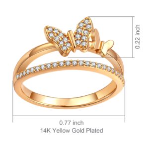 Esbbela Butterfly Ring for Women 14K Yellow Gold Plated Band Cubic Zirconia Braided Engagement Promise Statement Ring Jewelry Size 7