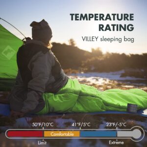 VILLEY Mummy Sleeping Bag, Lightweight Backpacking Sleeping Bag for Adults & Kids, Camping Hiking Equipment for 3-4 Seasons