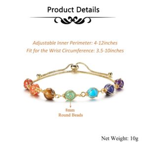 CrystalTears Chakra Crystal Bracelet for Women Adjustable 14k Gold Plated Wire Wrapped Healing Crystal Gemstone Bead Bracelet Natural Quartz Crystal Stone Bracelet Mother’s Day Gift for Mom