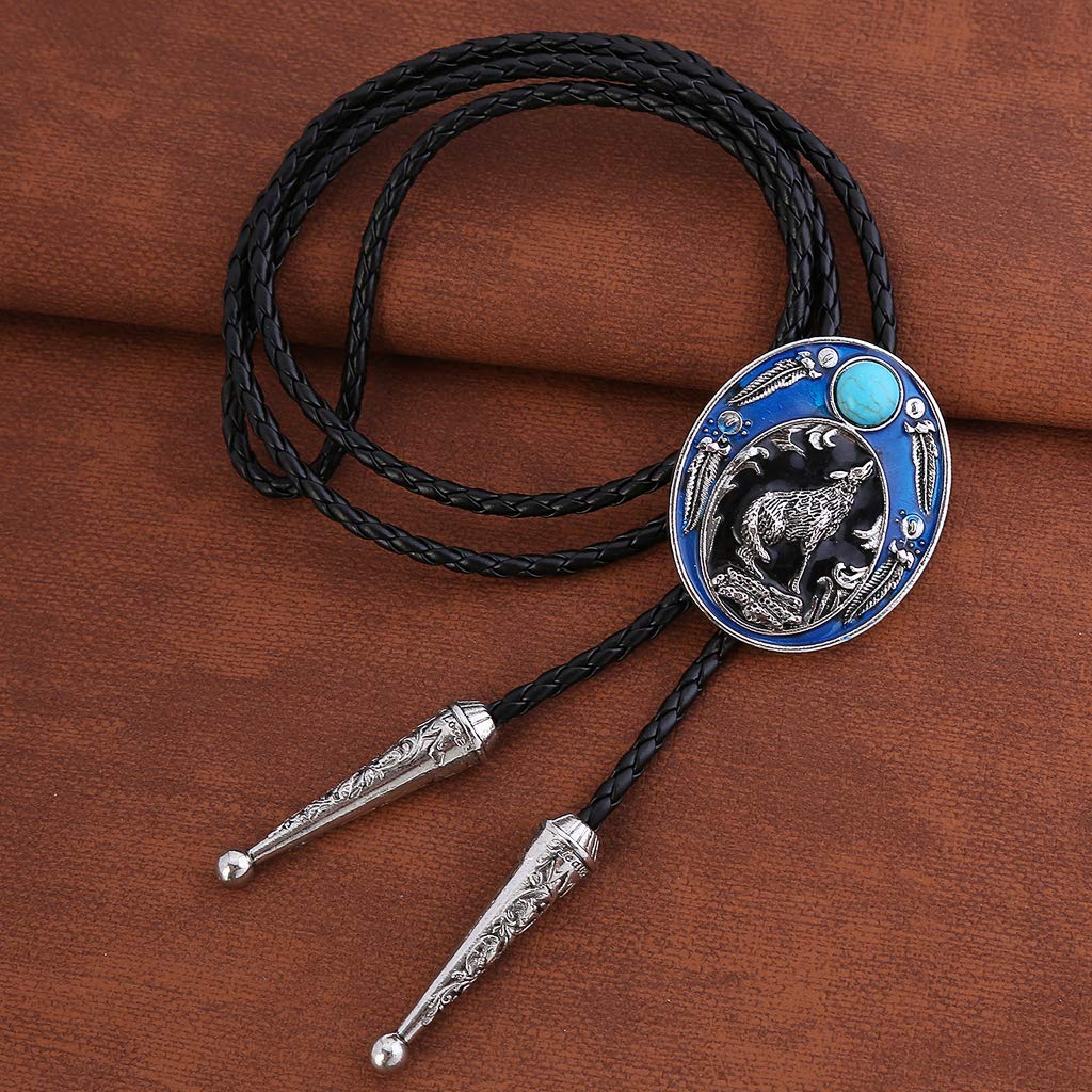 HUABOLA CALYN Bolo tie Turquoise, Native American Western Cowboy Texas Rodeo Howling Wolf Bolo ties for Men