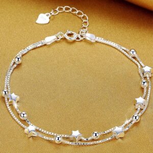 Dofihy S925 Sterling Silver Charm Bracelets for Women Bracelets for Women Lady's Pendent Charm Wrist Chain Bracelet Bangle