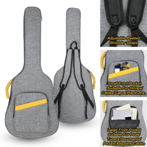 LETSROCK 40 41 Inch Acoustic Guitar Case, Guitar Case with 0.5 Inch Thick Padding&Neck Strap Fit Acoustic Classical Guitars Waterproof Guitar Gig Bag Gray