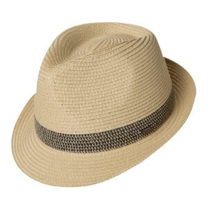 fancet packable straw fedora panama sun summer beach hat cuban trilby men women 62-64cm size 8 xx-large beige-black