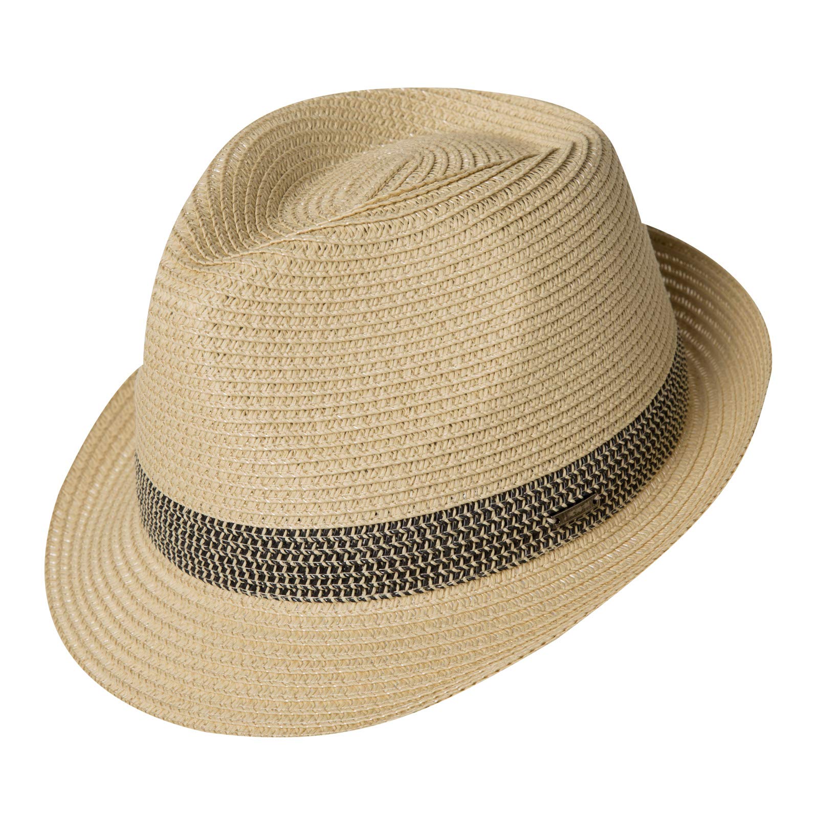 Fancet Packable Straw Fedora Panama Sun Summer Beach Hat Cuban Trilby Men Women 62-64cm Size 8 XX-Large Beige-Black