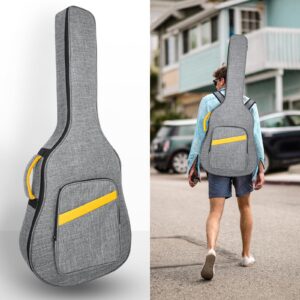 LETSROCK 40 41 Inch Acoustic Guitar Case, Guitar Case with 0.5 Inch Thick Padding&Neck Strap Fit Acoustic Classical Guitars Waterproof Guitar Gig Bag Gray