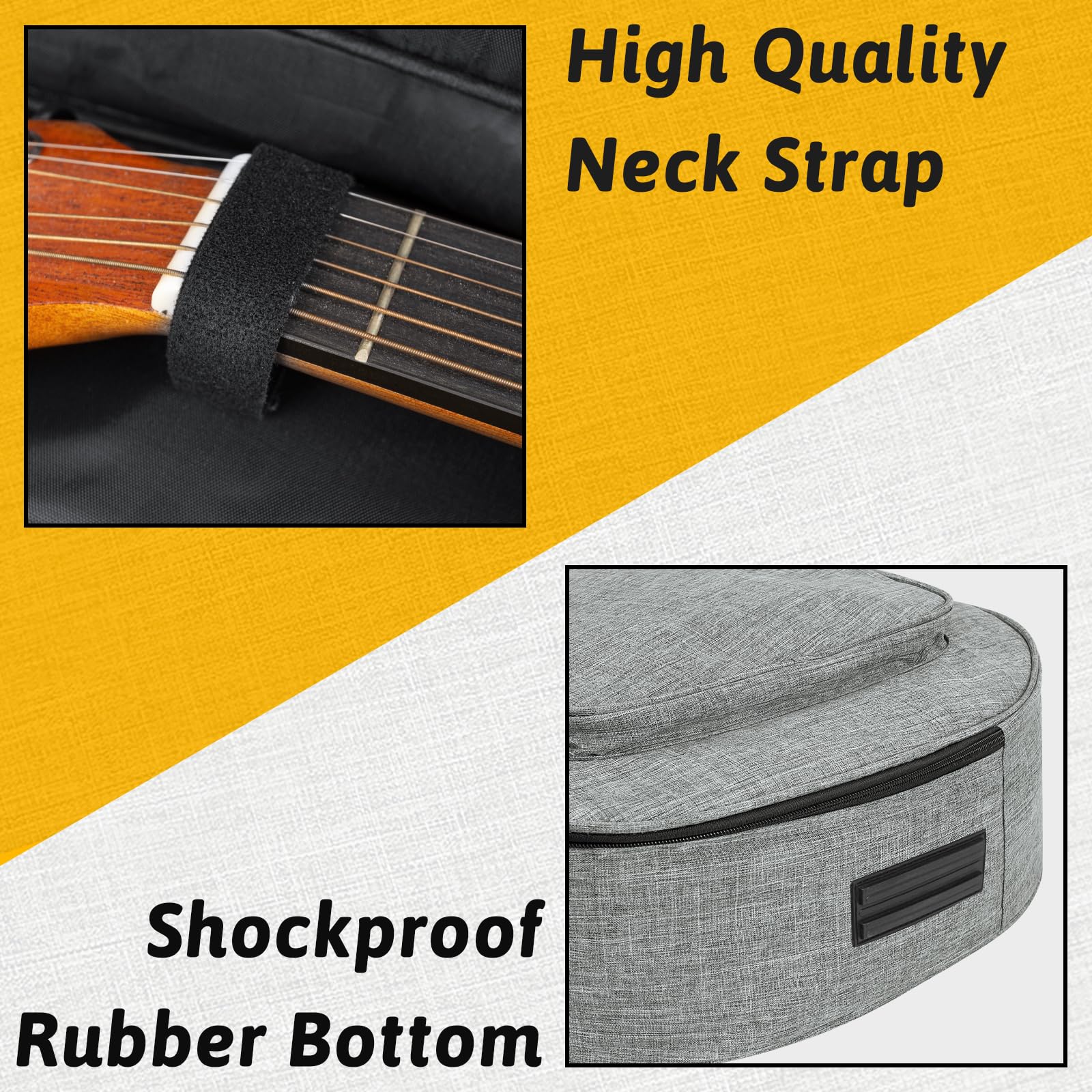 LETSROCK 40 41 Inch Acoustic Guitar Case, Guitar Case with 0.5 Inch Thick Padding&Neck Strap Fit Acoustic Classical Guitars Waterproof Guitar Gig Bag Gray