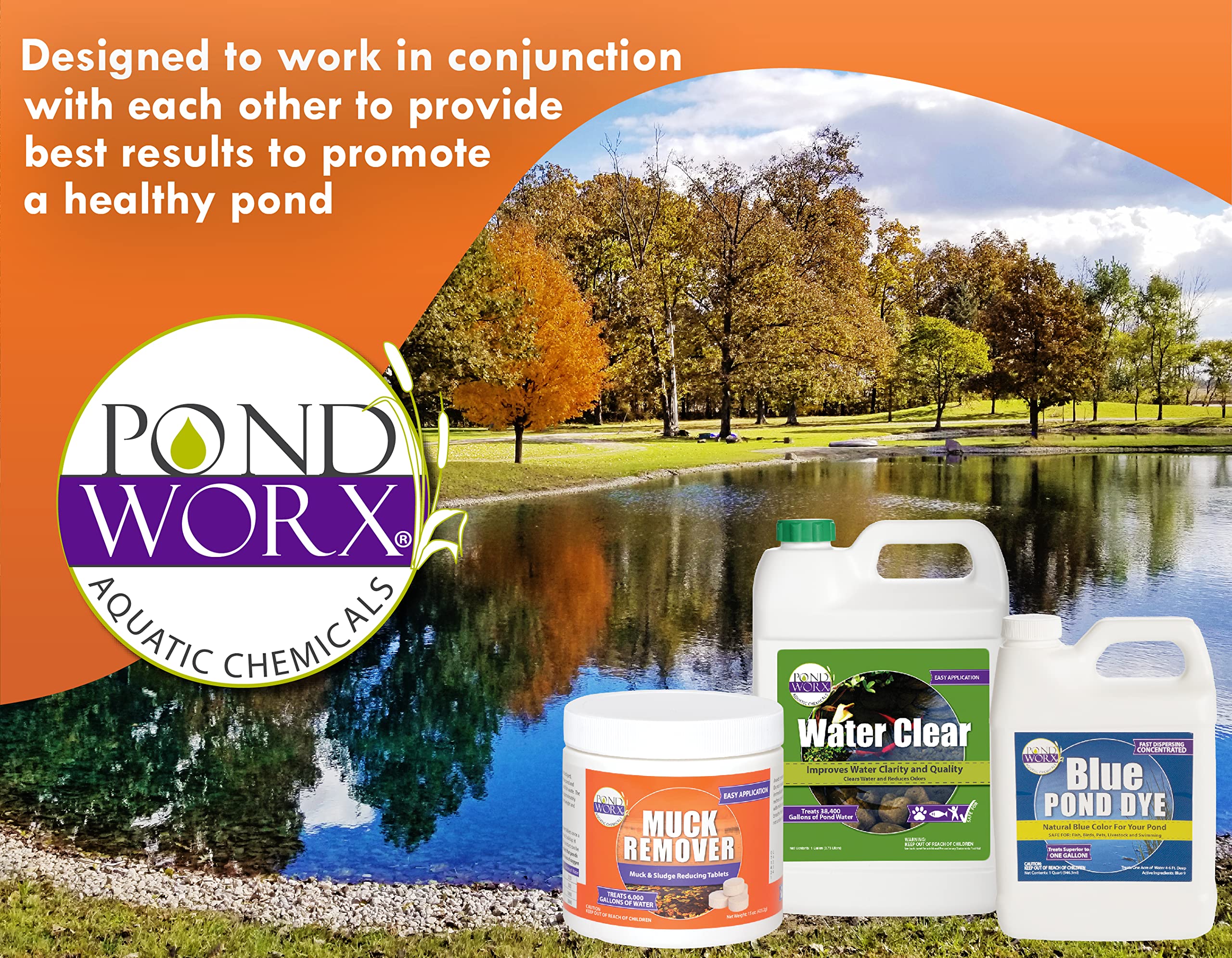 PondWorx Pond Bacteria and Water Clear- Formulated for Large Ponds, Water Features and Safe for Koi, Improves Water Quality- Gallon