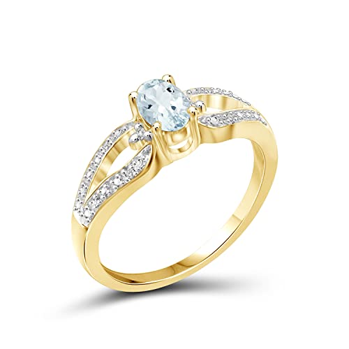 JEWELEXCESS 0.40 CTW Aquamarine & Accent White Diamonds Ring in 14K Gold Over Silver