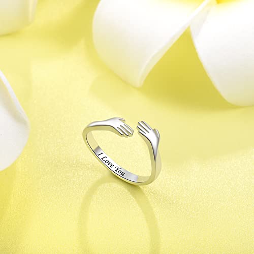 925 Sterling Silver Hug Rings for Women Silver Hugging Ring Jewelry Rings Always My Daughter Forever My Friend Ring for Teen (I love you)