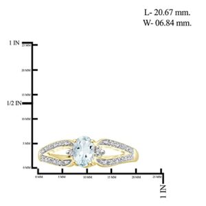 JEWELEXCESS 0.40 CTW Aquamarine & Accent White Diamonds Ring in 14K Gold Over Silver