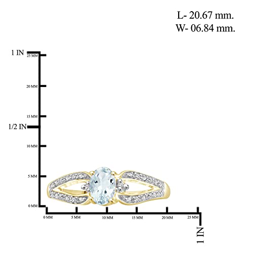 JEWELEXCESS 0.40 CTW Aquamarine & Accent White Diamonds Ring in 14K Gold Over Silver