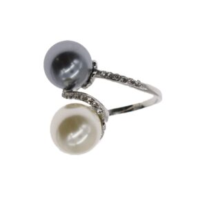 HSQYJ White Pearl Crystal Ring Elegant Rhinestone Cocktail Statement Rings Uniquely Stylish Fashion Creative Engagement Jewelry for Women Gold Plated