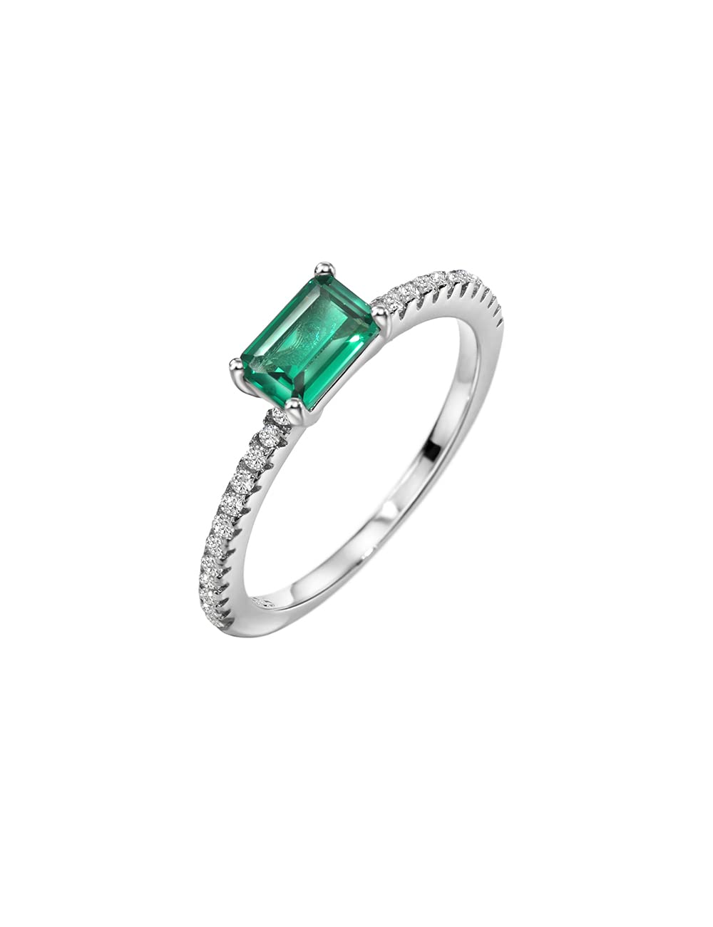 Michooyel S925 4x6mm Lab-created Emerald Engagement Ring Sterling Silver Ring Cubic Zirconia Fine Jewelry For Women