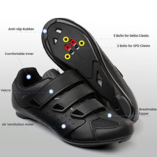 Unisex Cycling Shoes Peloton Compatible - Mens Spin Shoes with Look Delta Cleats - Indoor Road Bike Shoes SPD Clips - Black Size 4