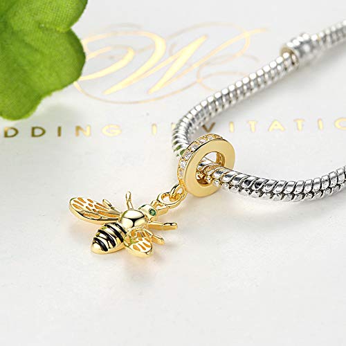 CHTLOR Bee Animal Charm Beads Gold Bee Charm 925 Sterling Silver Beads Fit for European Charm Bracelet