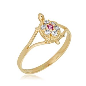 AVORA 10K Yellow Gold Pink Simulated Diamond CZ Turtle Ring, Size 3 - Size 3