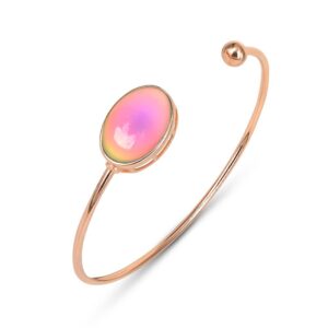 FUN JEWELS Rose Gold Mood Bracelet Oval Color Change Crystal Stone Open Cuff Wrap Stackable Bangle Gifts for Women